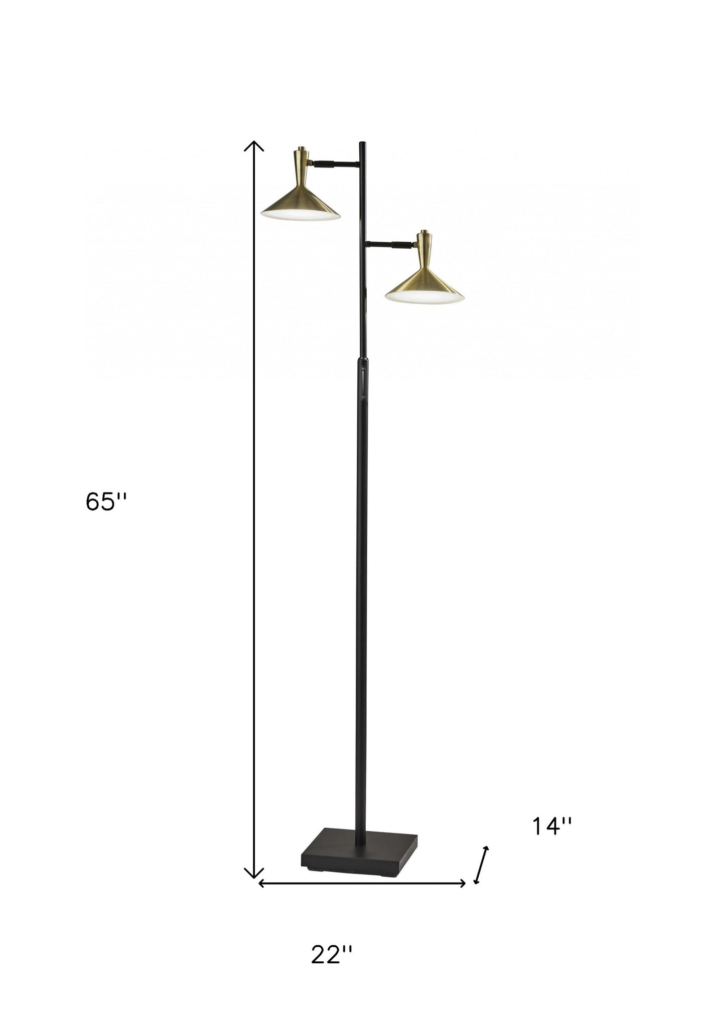 65" Black Two Light LED Light Changing Tree Floor Lamp With Gold Cone Shade