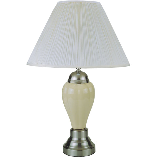 27" Silver Ceramic Bedside Table Lamp With White Shade