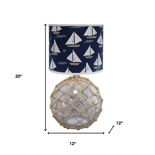20" CLEAR Standard Table Lamp With Navy Blue Shade