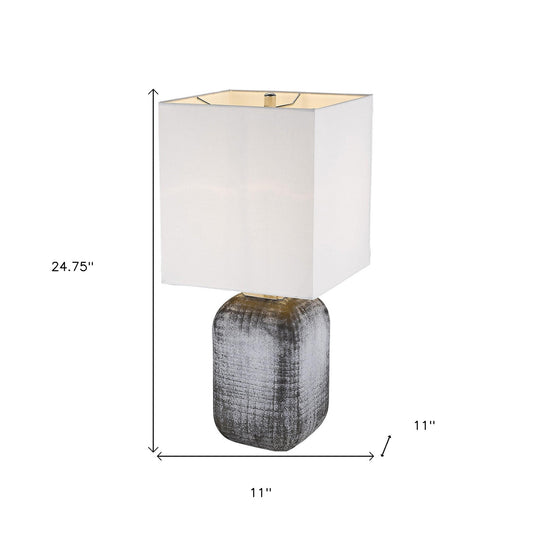 25" Gray Ceramic Table Lamp With White Square Shade