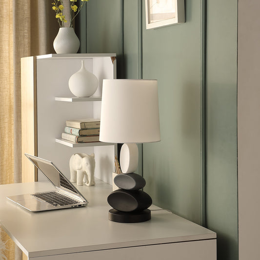 19" Black Bedside Led Table Lamp With White Empire Shade