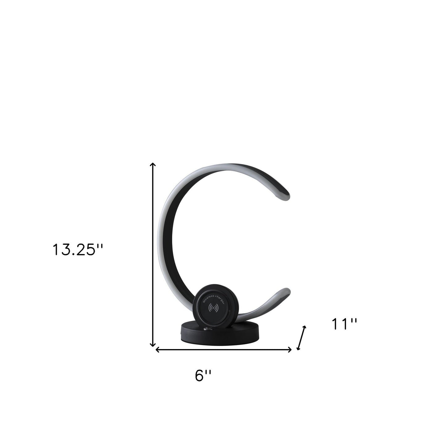 13" Black Contempo Shape LED with USB Desk or Table Lamp