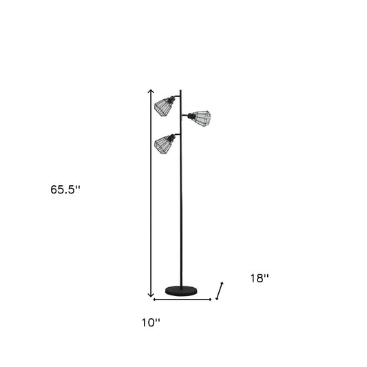 66" Black Three Light Tree Floor Lamp Set