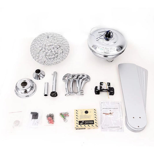 Silver And Faux Crystal Mod Chandelier Ceiling Fan