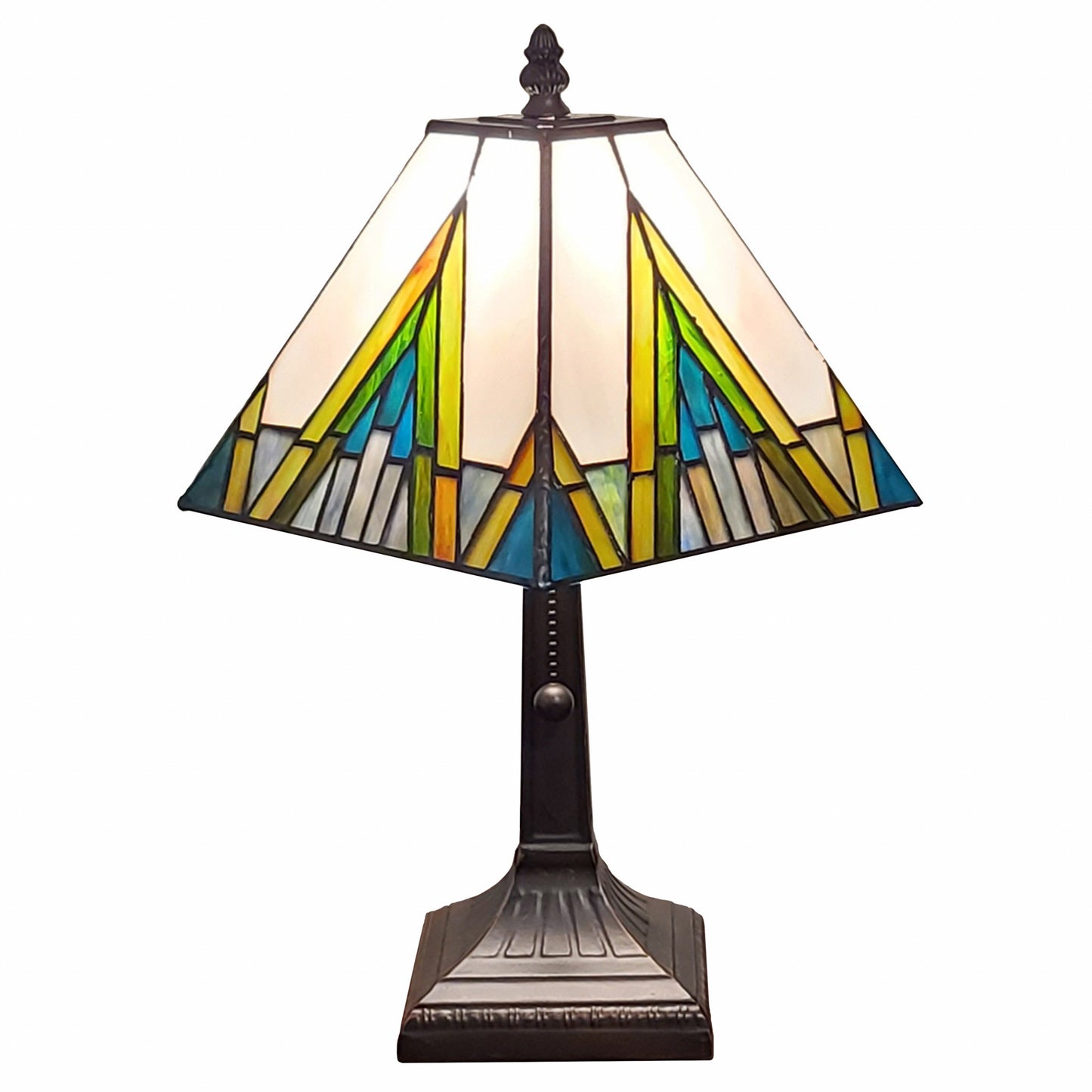 15" Tiffany White Yellow and Blue Mission Style Table Lamp