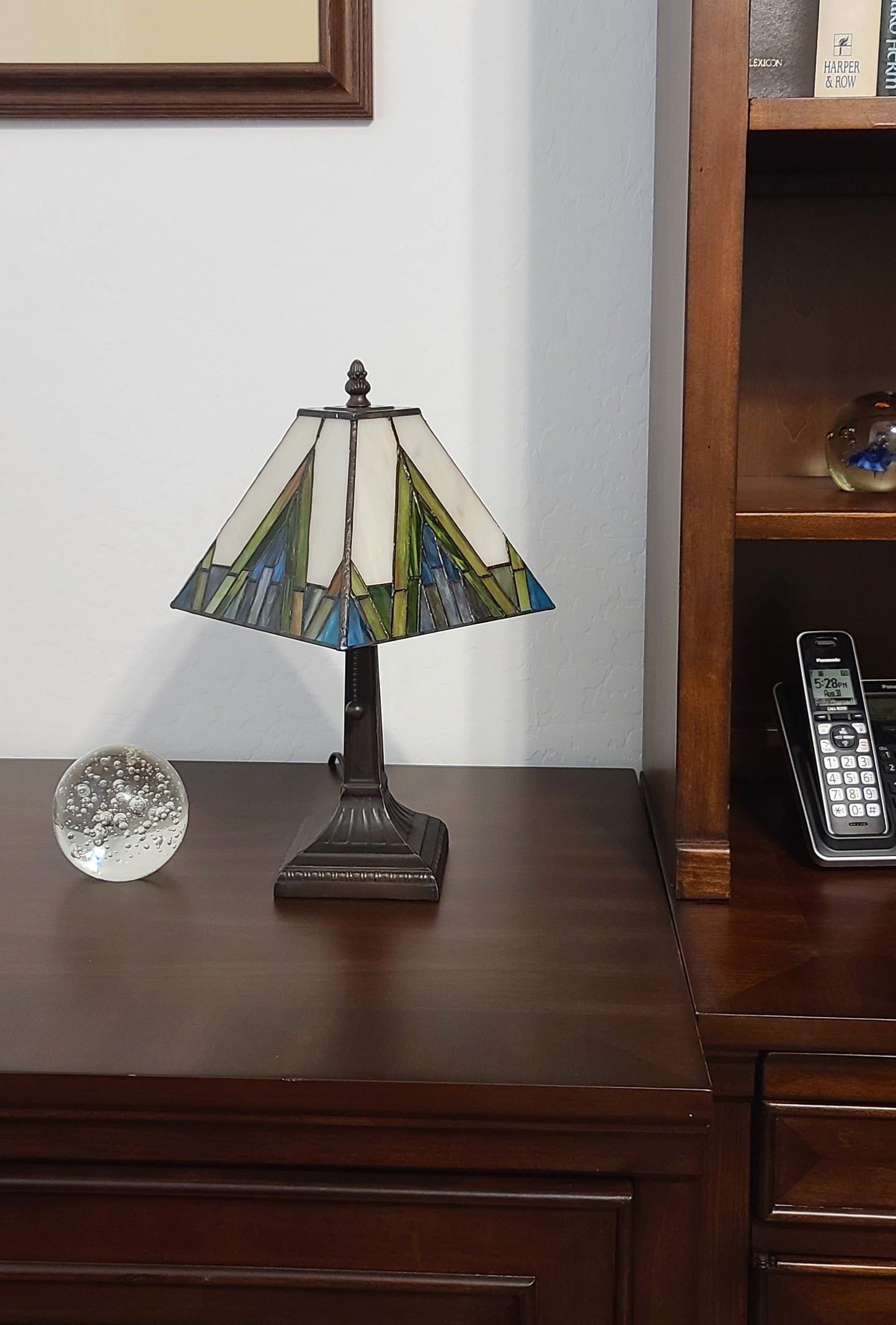 15" Tiffany White Yellow and Blue Mission Style Table Lamp
