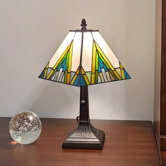 15" Tiffany White Yellow and Blue Mission Style Table Lamp