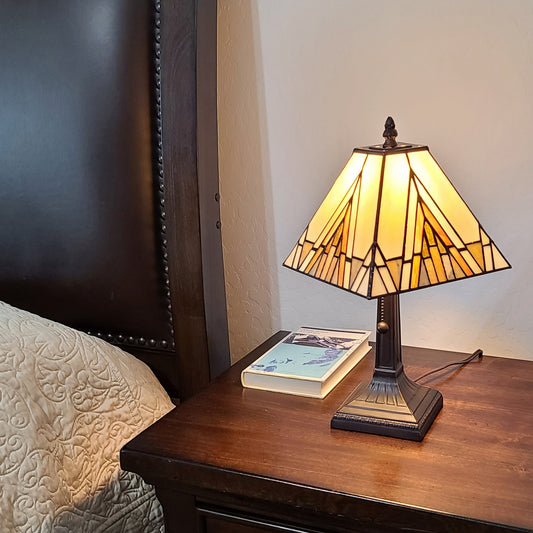 15" Tiffany Yellow and Amber Mission Style Table Lamp