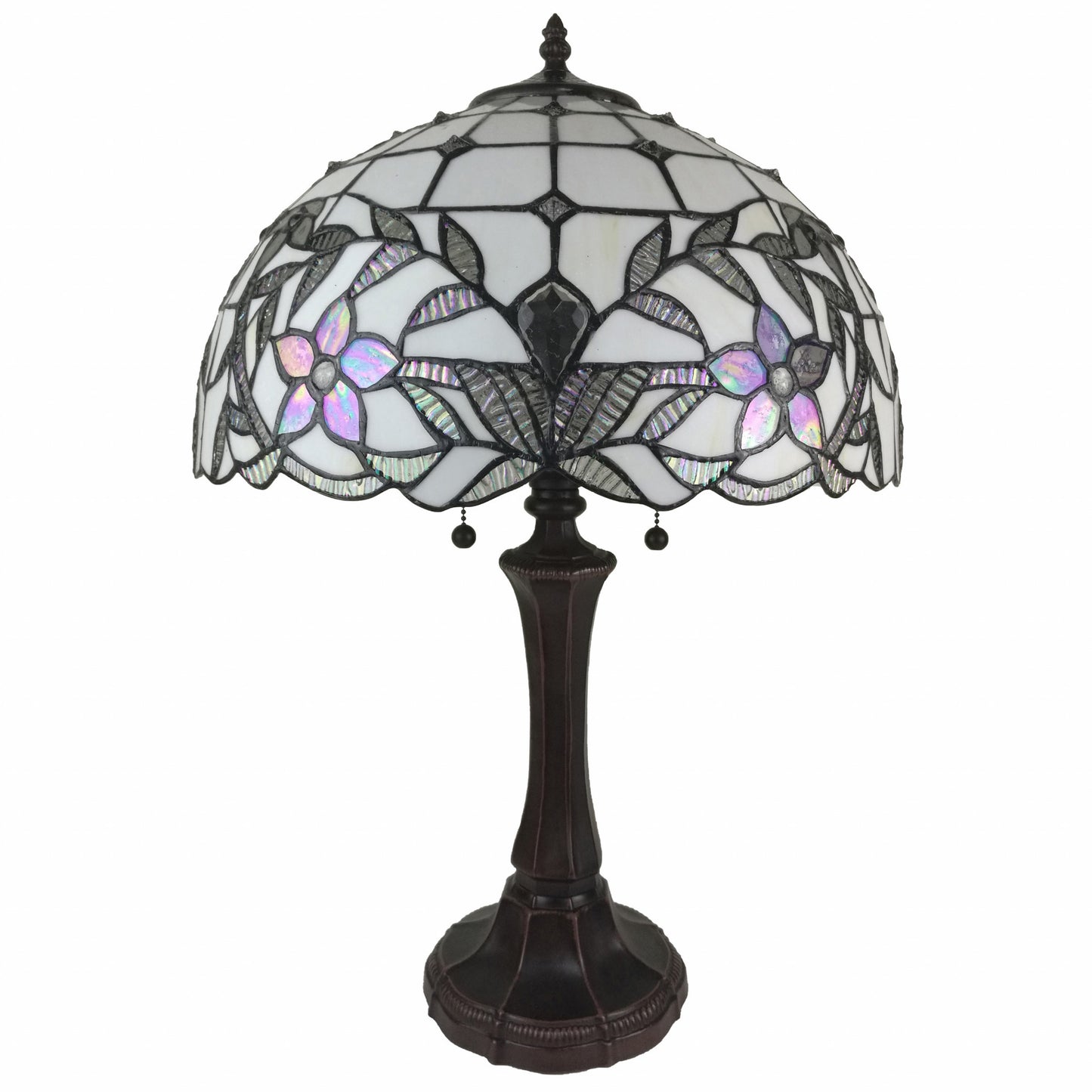 23" Stained Glass Two Light Flowery Vintage Accent Table Lamp