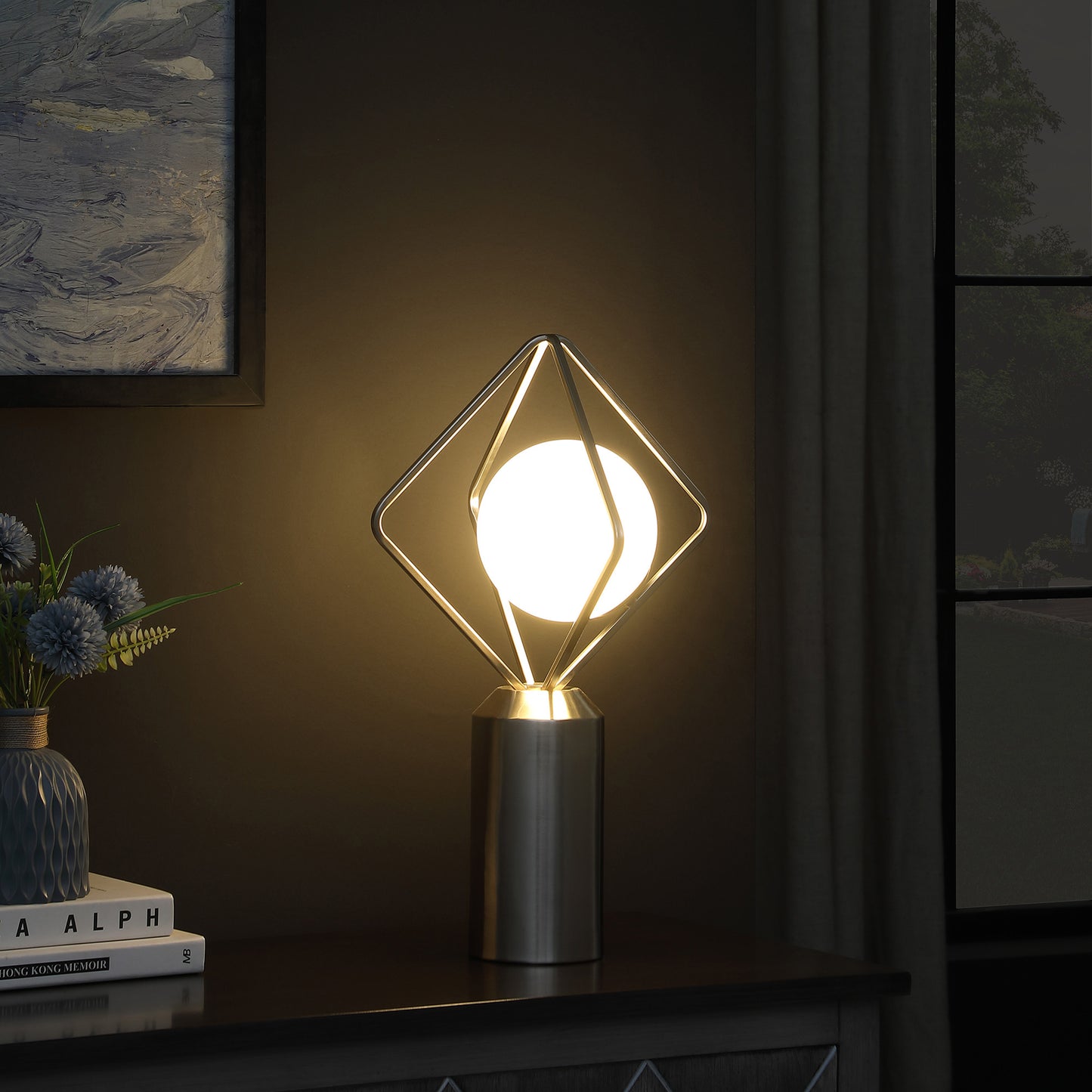 20" Silver Geometric Pedestal Contemporary Table or Desk Lamp