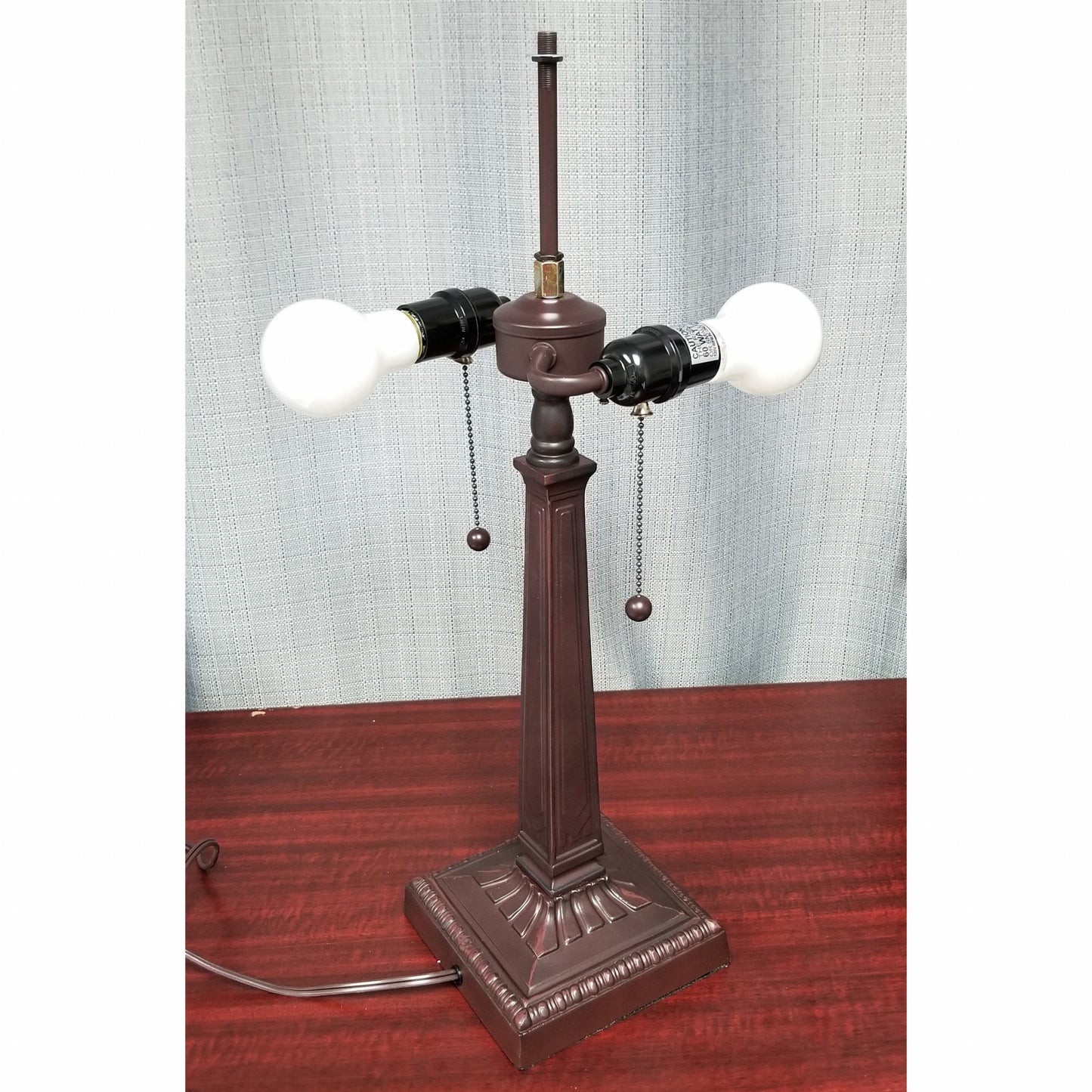 23" Cream Red and Blue Stained Glass Handcrafted Jeweled Two Light Mission Style Table Lamp