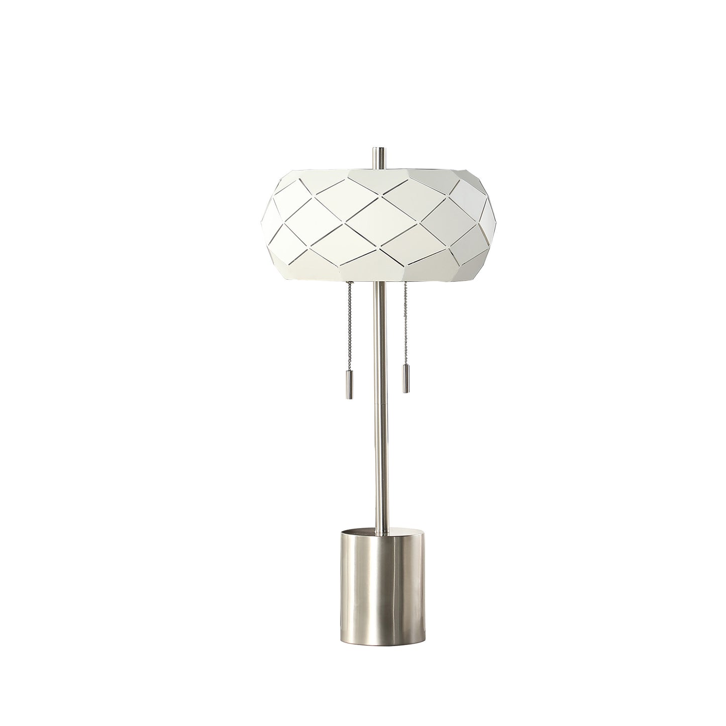 28" Silver Metal Table Lamp With Geometric Laser Cut Metal Shade