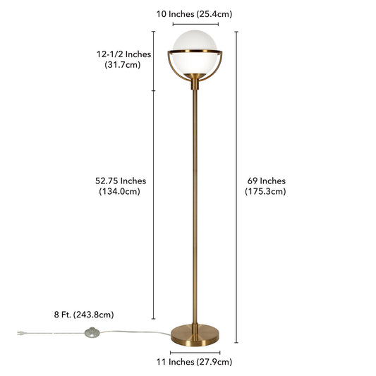 68" Brass Novelty Floor Lamp With White Frosted Glass Globe Shade
