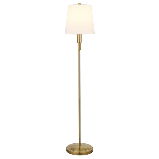 60" Brass Traditional Shaped Floor Lamp With White Frosted Glass Drum Shade
