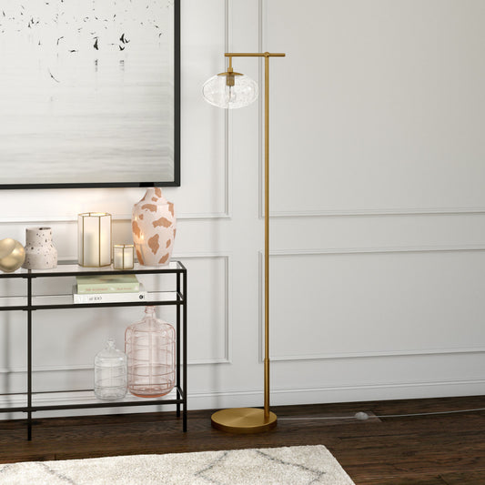 68" Brass Reading Floor Lamp With Clear Seeded Glass Globe Shade