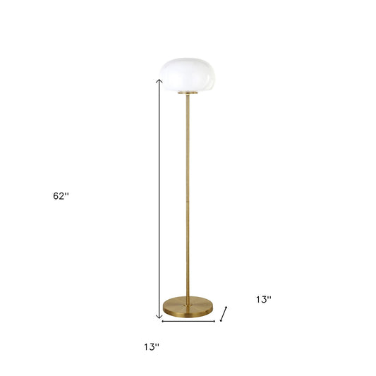 62" Brass Novelty Floor Lamp With White Frosted Glass Globe Shade