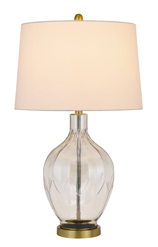 30" Clear Metal Table Lamp With Off White Drum Shade