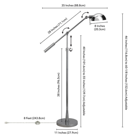 61" Nickel Adjustable Swing Arm Floor Lamp With Nickel No Pattern Cone Shade