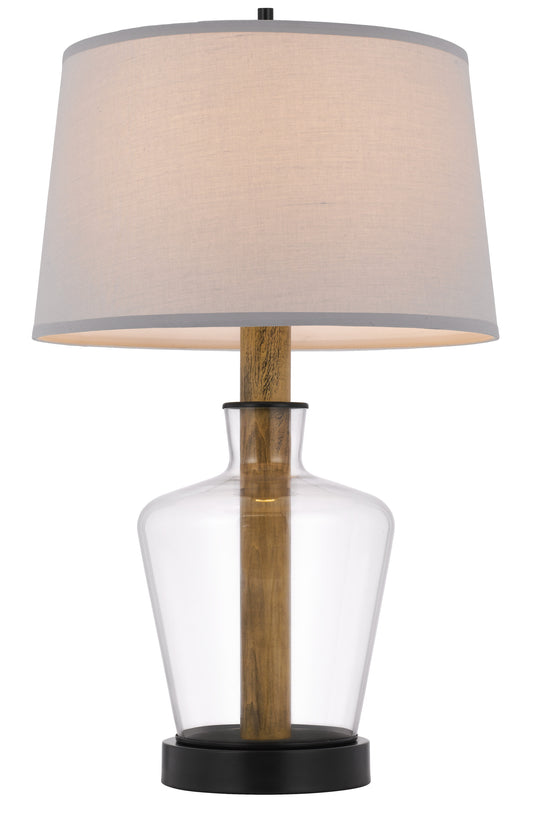 30" Clear Metal Table Lamp With Gray Empire Shade