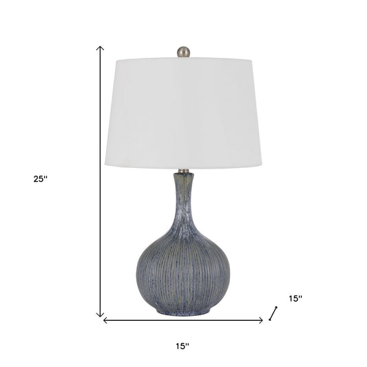 25" Stone Ceramic Table Lamp With White Empire Shade