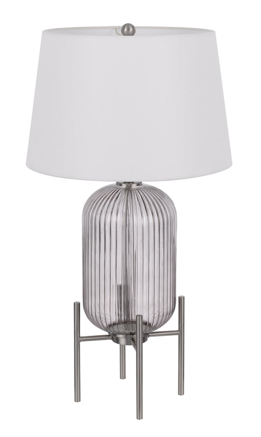 33" Nickel Glass Table Lamp With White Empire Shade