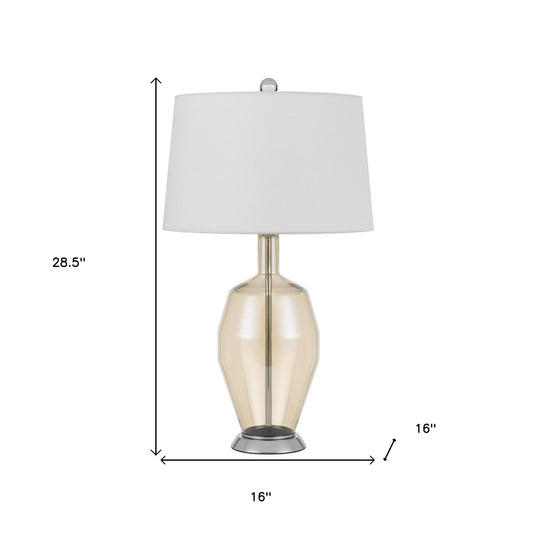 29" Orange Metal Table Lamp With White Drum Shade