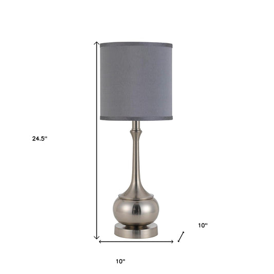 25" Nickel Metal Table Lamp With Taupe Cone Shade