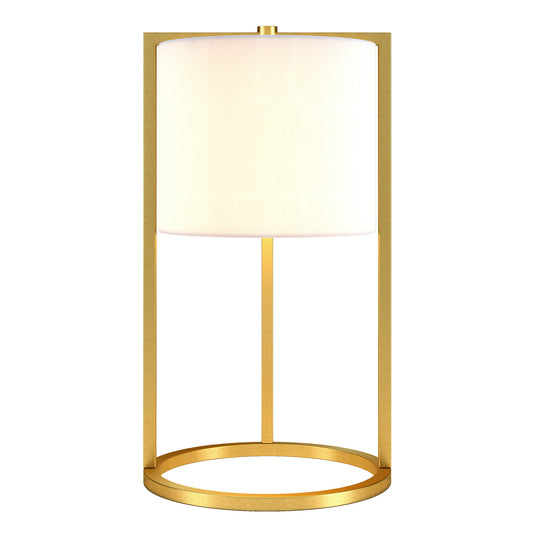 22" Brass Metal Table Lamp With White Drum Shade