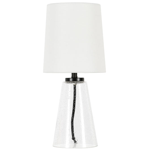 16" Clear Glass Geometric Table Lamp With White Drum Shade