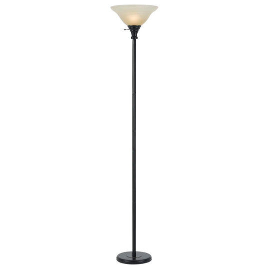 71" Bronze Torchiere Floor Lamp With Beige Frosted Glass Dome Shade