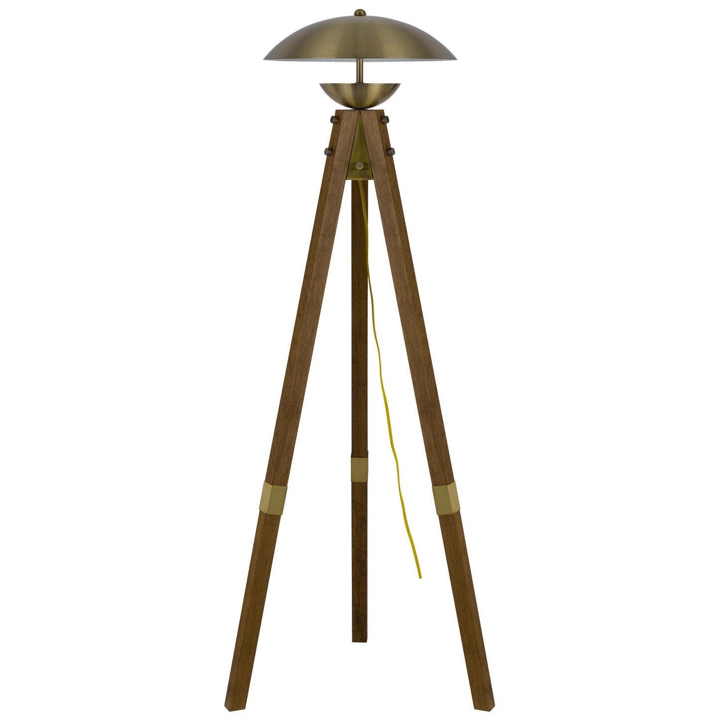 55" Brass Tripod Floor Lamp With Antiqued Brass Dome Shade