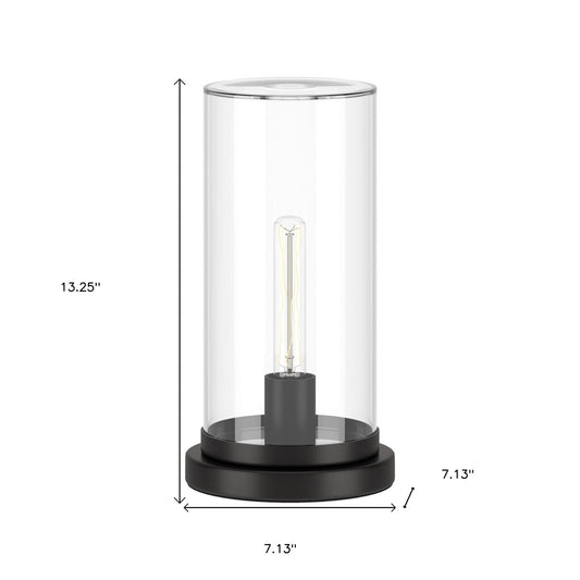 13" Black Metal Table Lamp With Clear Drum Shade