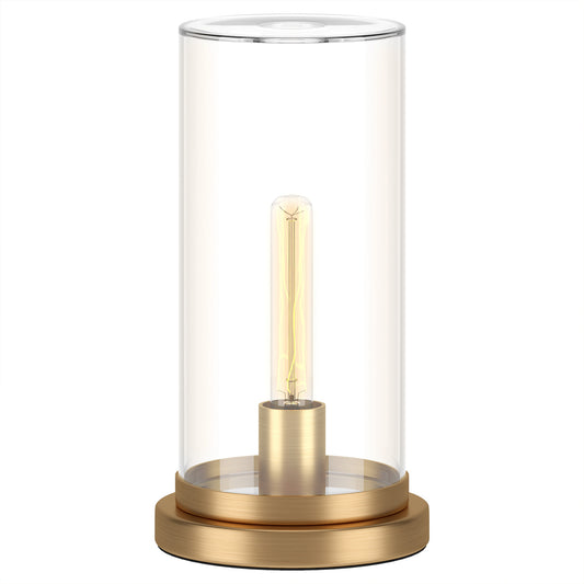 13" Gold Metal Table Lamp With Clear Drum Shade