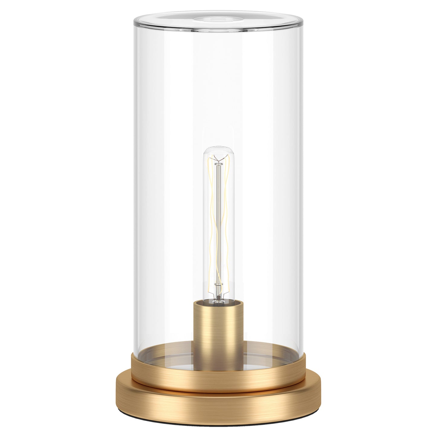 13" Gold Metal Table Lamp With Clear Drum Shade