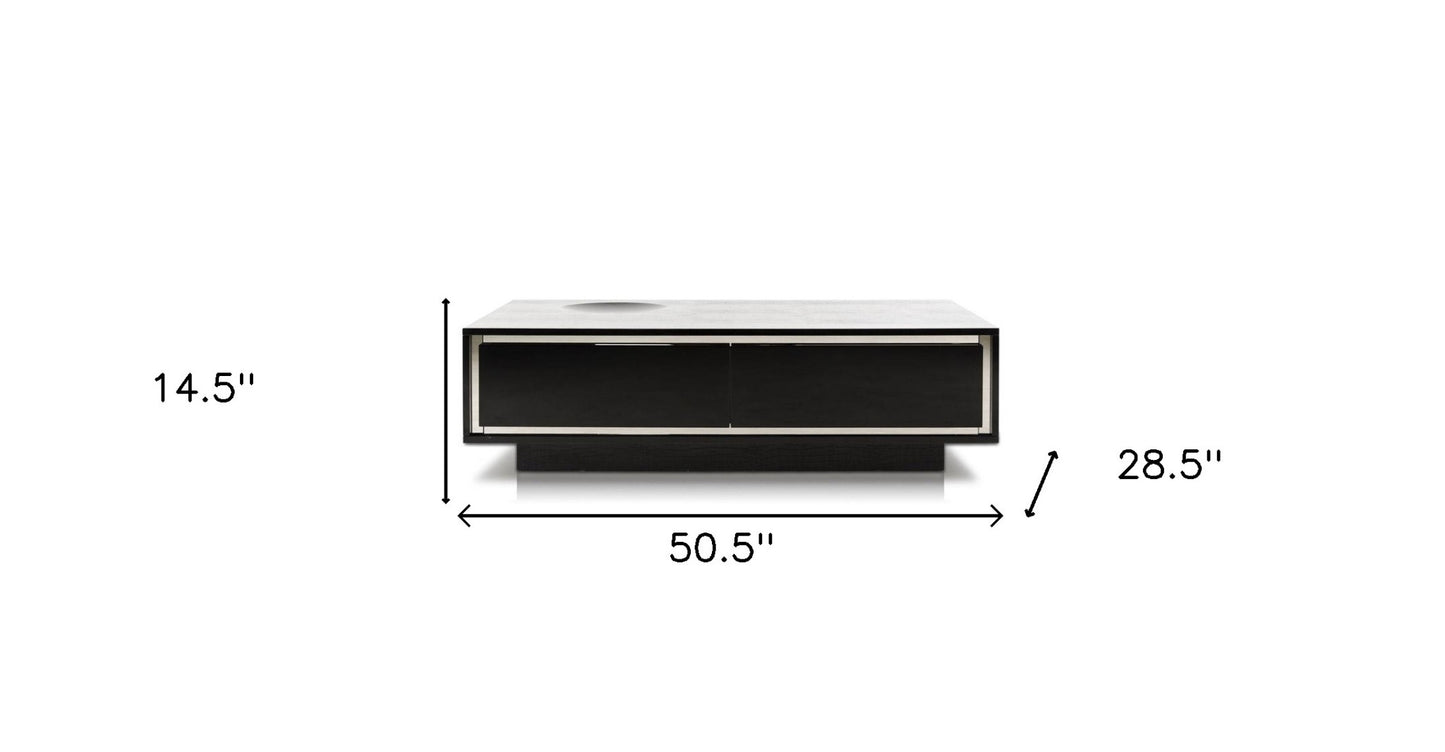 14.5" Black Crocodile Lacquer Coffee Table With 2 Drawers