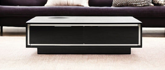 14.5" Black Crocodile Lacquer Coffee Table With 2 Drawers