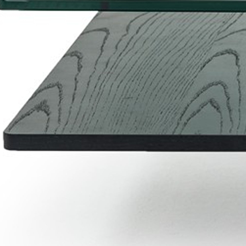 14" Oak Mdf Glass And Veneer Coffee Table