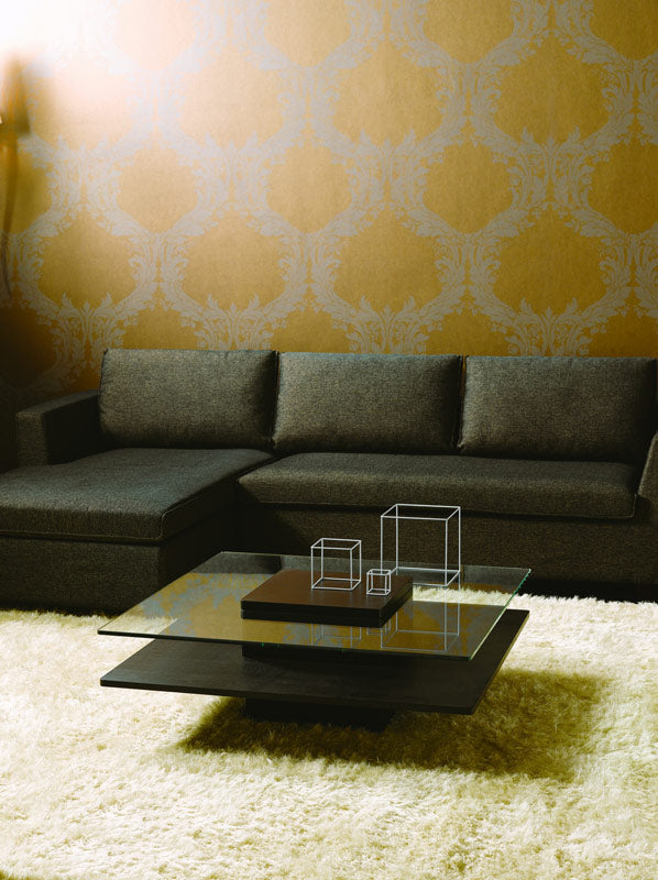 14" Oak Mdf Glass And Veneer Coffee Table