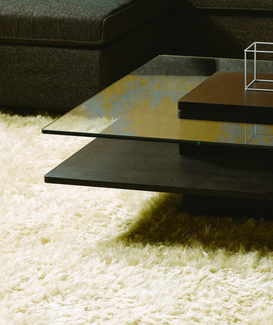14" Oak Mdf Glass And Veneer Coffee Table
