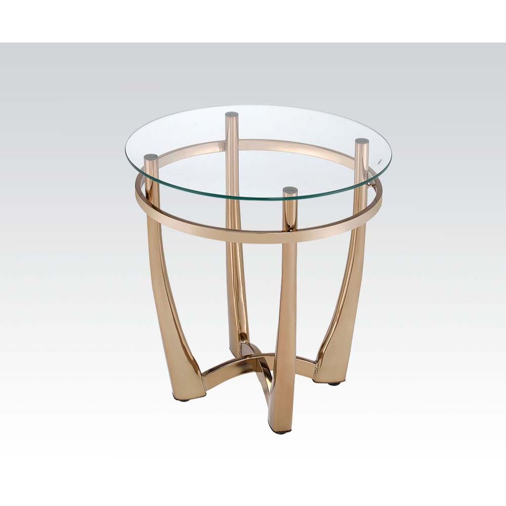 25" Champagne Gold And Clear Glass Round Mirrored End Table