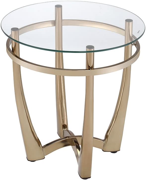 25" Champagne Gold And Clear Glass Round Mirrored End Table