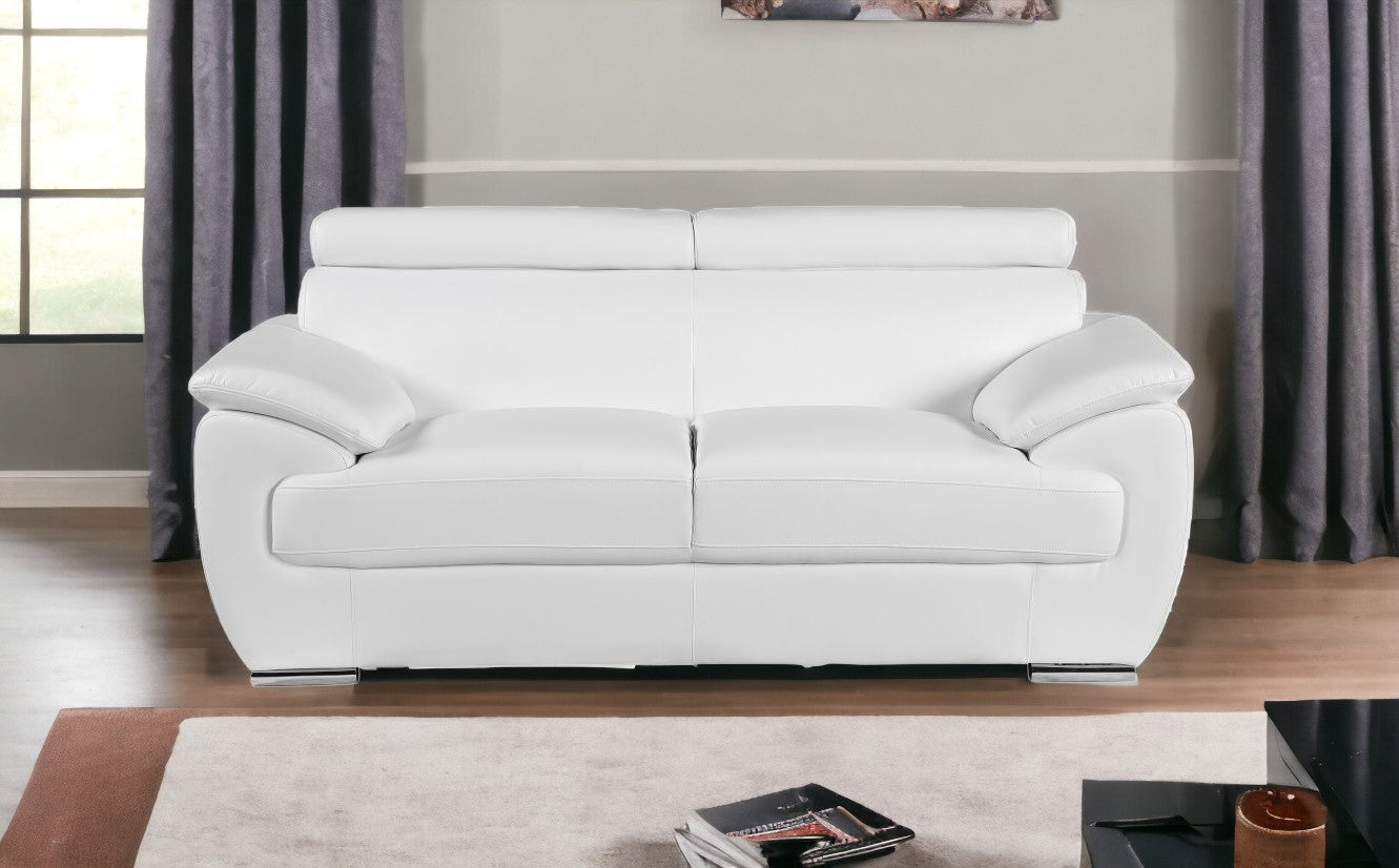69" White And Silver Faux Leather Love Seat