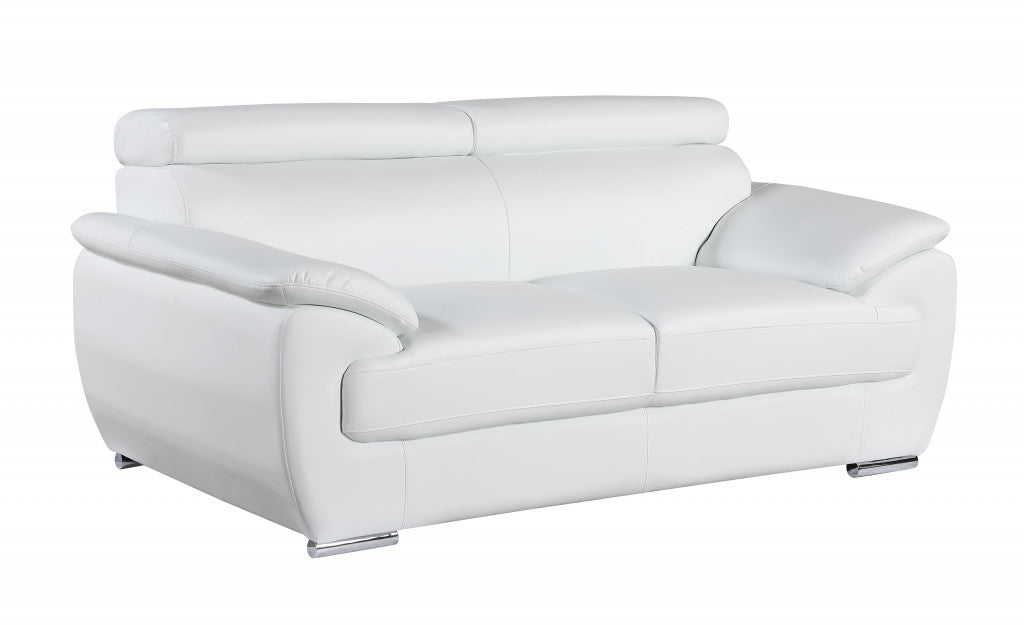 69" White And Silver Faux Leather Love Seat