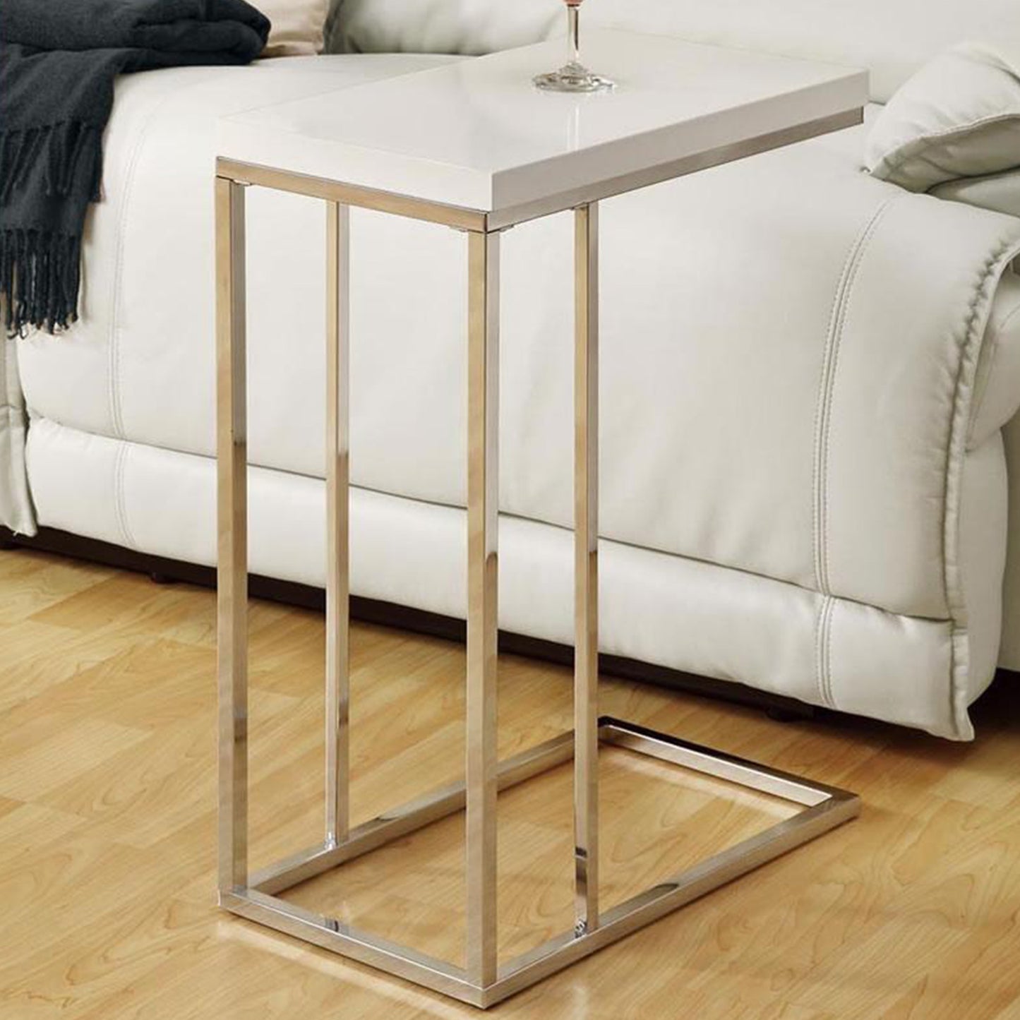 18.25" X 10.25" X 25.25" White Particle Board Metal Accent Table