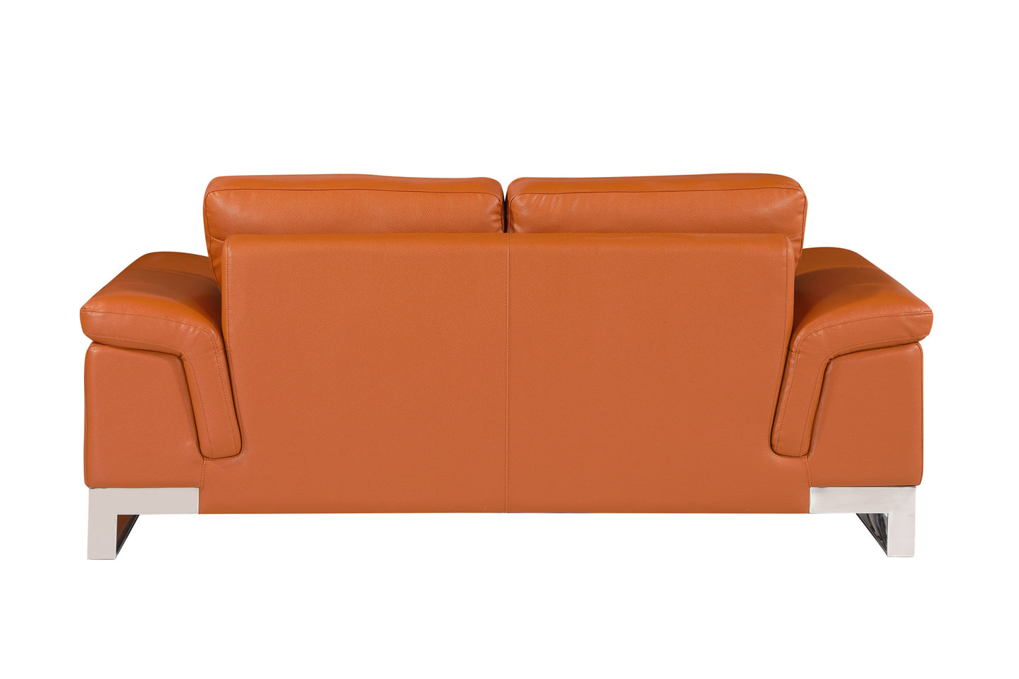 73" Camel And Silver Genuine Leather Love Seat