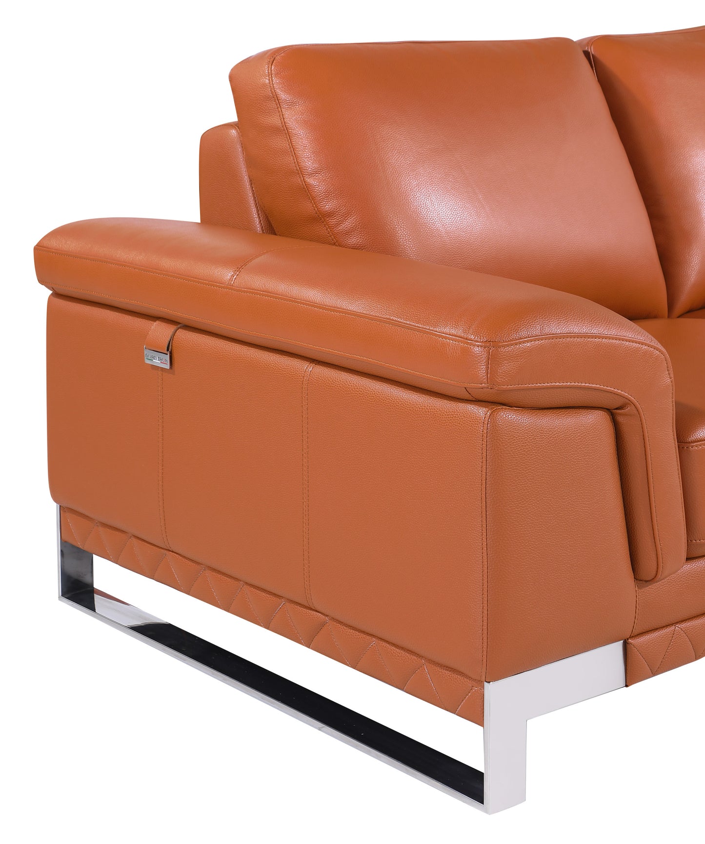 73" Camel And Silver Genuine Leather Love Seat
