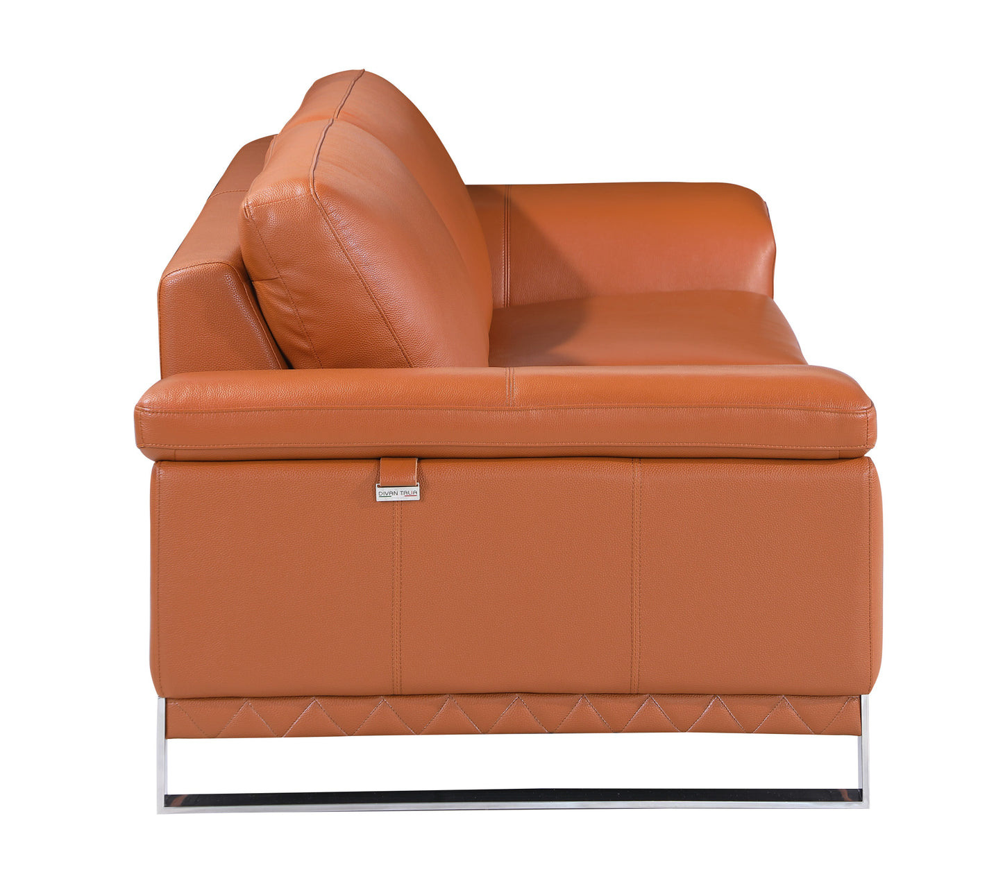 73" Camel And Silver Genuine Leather Love Seat