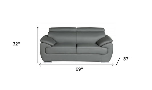 69" Gray And Silver Faux Leather Love Seat