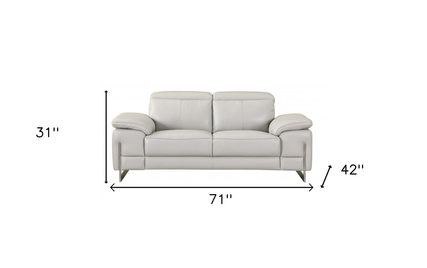 71" Light Gray And Silver Genuine Leather Love Seat