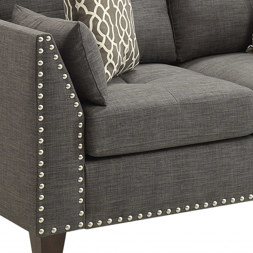 58" Light Gray And Dark Brown Polyester Blend Loveseat and Toss Pillows